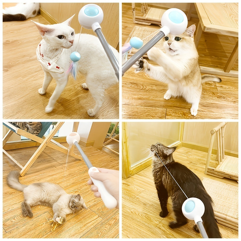 Cat Teaser Stick, Retractable Cat Wand With Replacement Head and Feather Toy