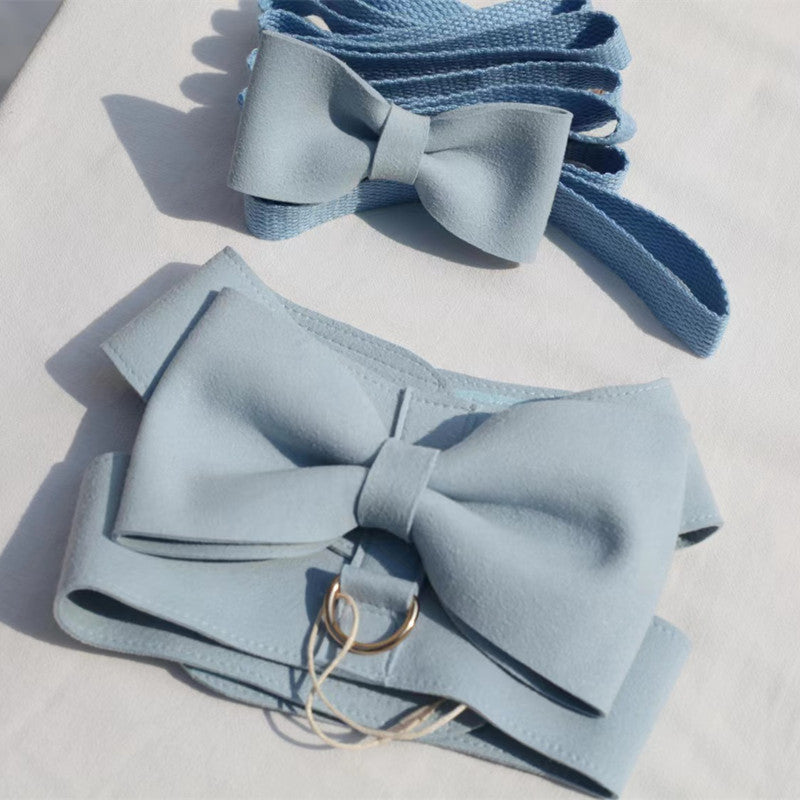 Handmade Pet Fleece Bow with Chest Strap and Lead Rope