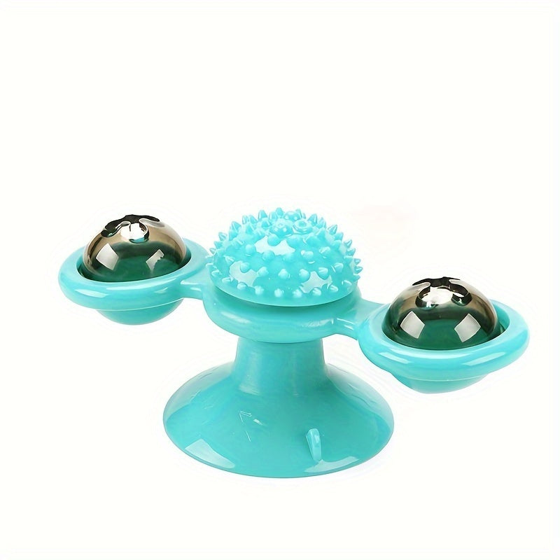 Cute Rotating Interactive Cat Toy: Indoor Windmill Cat Toy With Suction Cup Catnip & Jagged Teeth Middle Ball