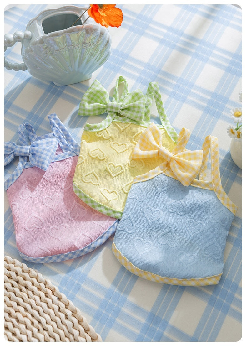 Heart Texture Bow and Vest for Small Dog and Cat