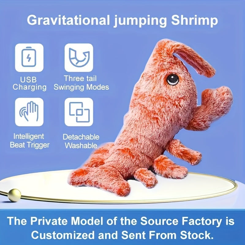 Pet Gravity Shrimp Plush Toy. USB Charging Simulate Lobster Electric Jumping Cat/Dog Toys