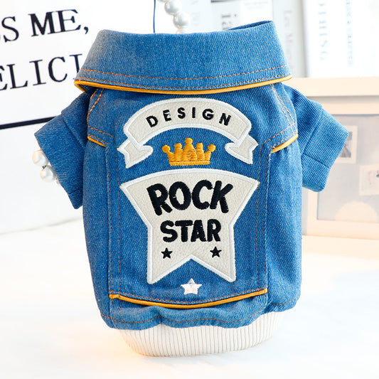 Handsome Rock Embroidered Denim Cute Coat for Pet Dog