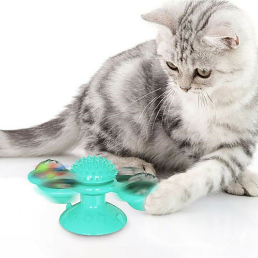 Cute Rotating Interactive Cat Toy: Indoor Windmill Cat Toy With Suction Cup Catnip & Jagged Teeth Middle Ball