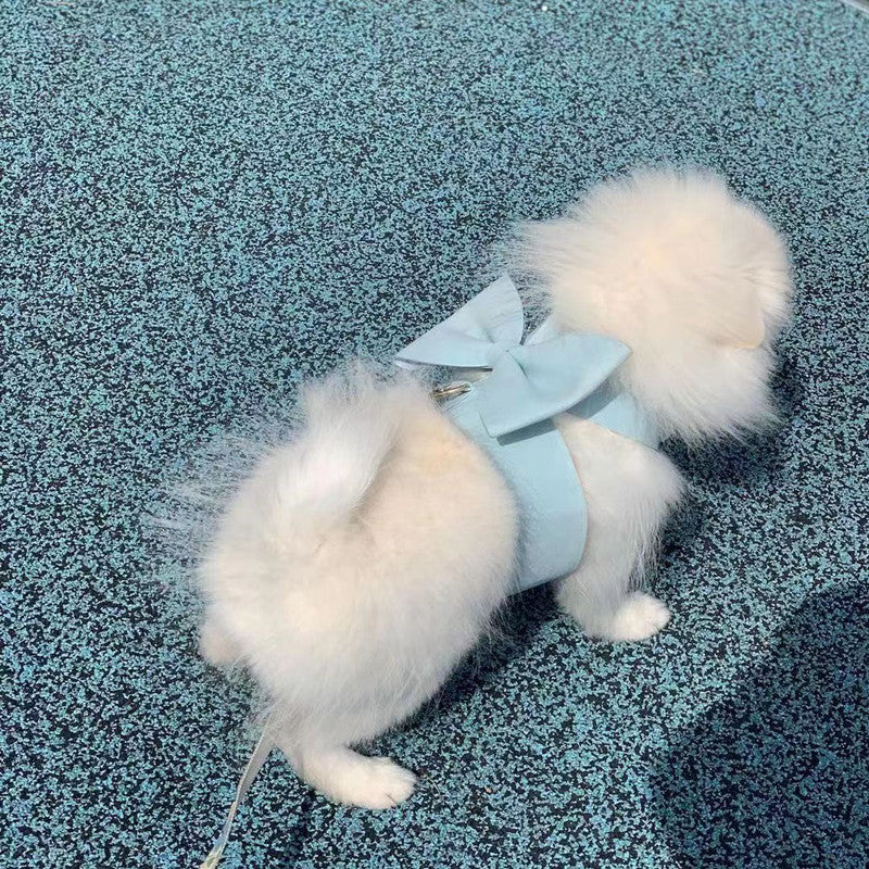 Handmade Pet Fleece Bow with Chest Strap and Lead Rope