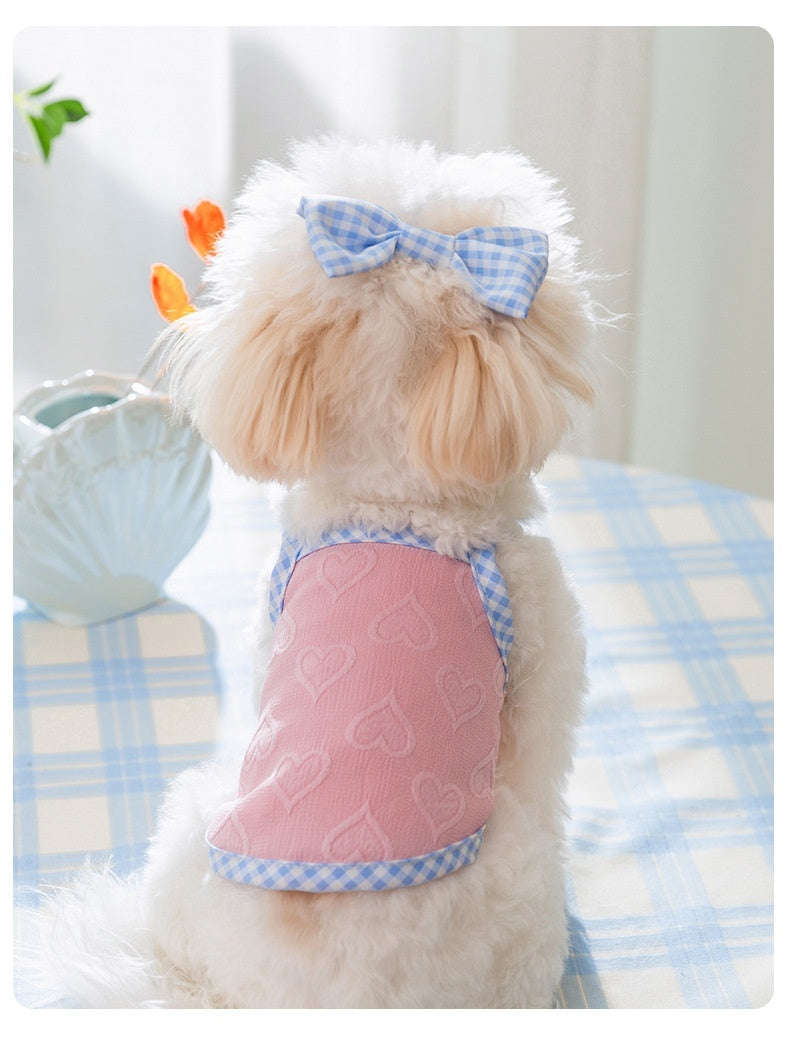 Heart Texture Bow and Vest for Small Dog and Cat