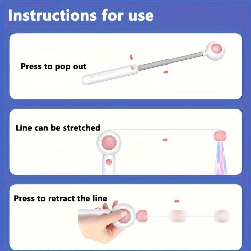 Cat Teaser Stick, Retractable Cat Wand With Replacement Head and Feather Toy